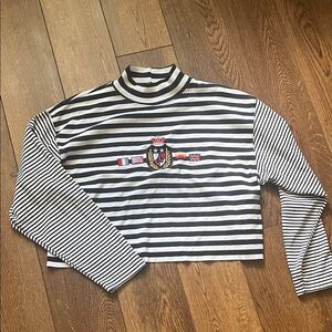 Vintage Karen Scott Striped Nautical Long Sleeve Crop Top Medium